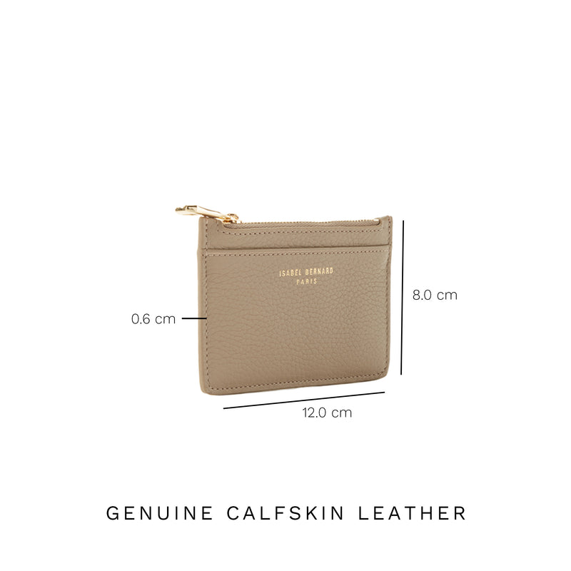 Isabel Bernard Honoré Aveline Taupe Leather Card Holder made of Calfskin IB27017-zoom-