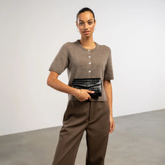 Isabel Bernard Honoré Lina Croco Black Clutch With Detachable Shoulder Chain IB21135-201