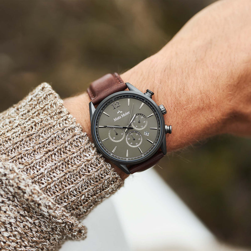 Mats Meier Grand Cornier Chrono Gunmetal/DonkerBrown Watch MM00104-zoom-