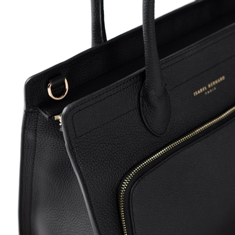 Isabel Bernard Honoré Nadine black calfskin leather handbag with 13 inch laptop compartment IB25110-001-13-zoom-