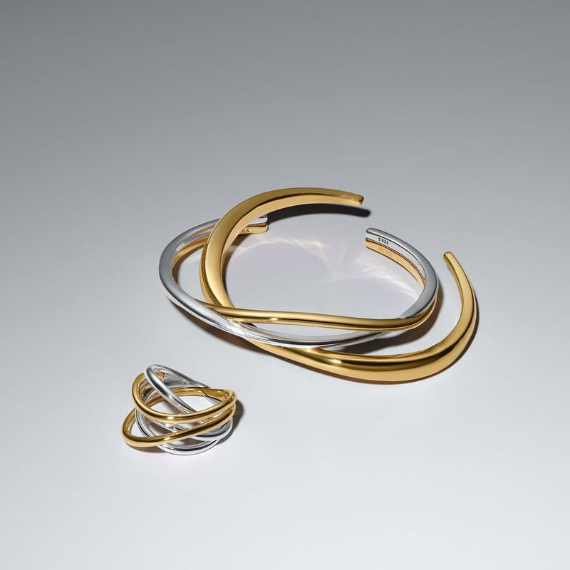Pandora Essence Gold Plated Two-Tone Entwined Band Ring 164673C00-zoom-