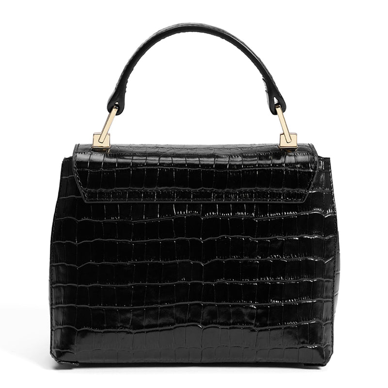 Isabel Bernard Femme Forte Heline croco Black Leather Handbag made of Calfskin IB21037-zoom-