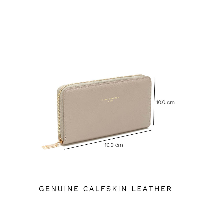 Isabel Bernard Honoré Léa Taupe Calfskin Zip Wallet IB23017-zoom-