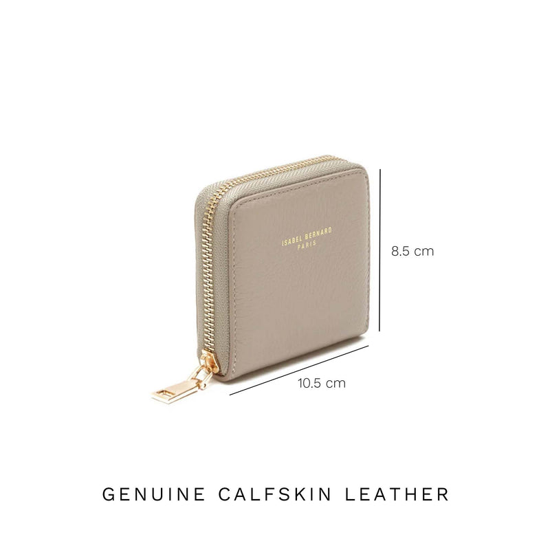 Isabel Bernard Honoré Jules Taupe Leather Zip Wallet made of Calfskin IB23018-zoom-