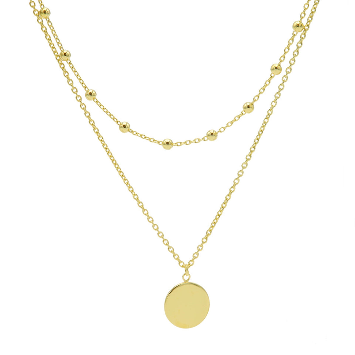 Karma 925 Sterling Silver Dots Disc Double Necklace T82