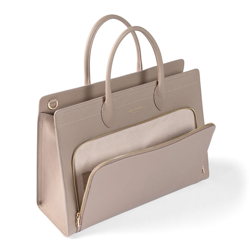 Isabel Bernard Honoré Nadine Taupe Leather Handbag made of Calfskin IB25038-zoom-