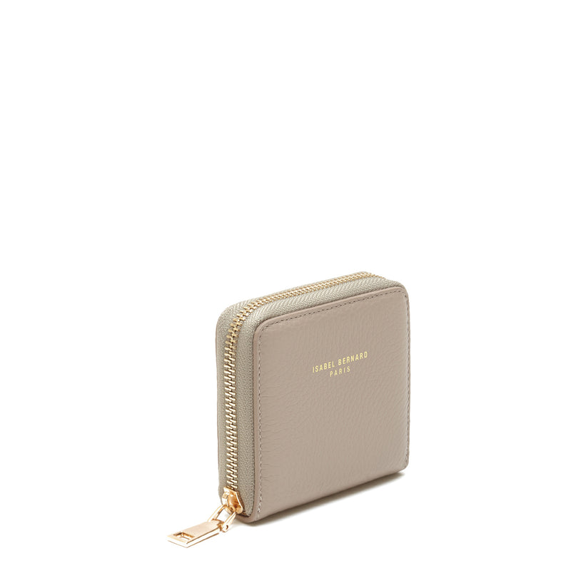 Isabel Bernard Honoré Jules Taupe Leather Zip Wallet made of Calfskin IB23018-zoom-