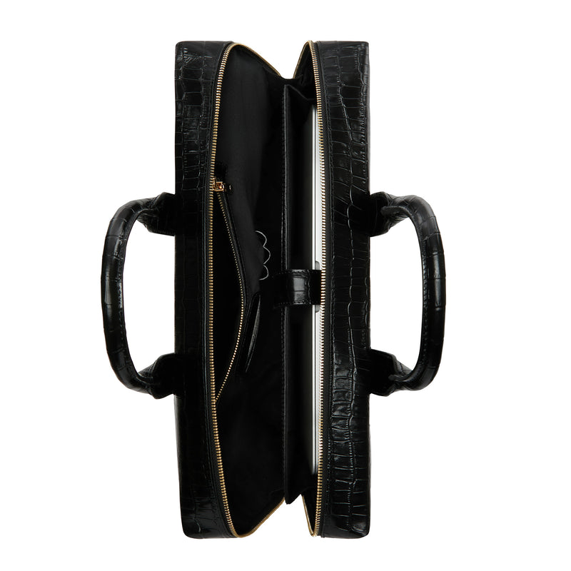 Isabel Bernard Honoré Anique Croco Black Calfskin Handbag IB25072-zoom-
