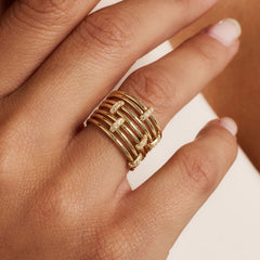 Isabel Bernard Cour d'Honneur Adora 14 karat golden 7-piece multiring with zirkonia stones IB330107-52