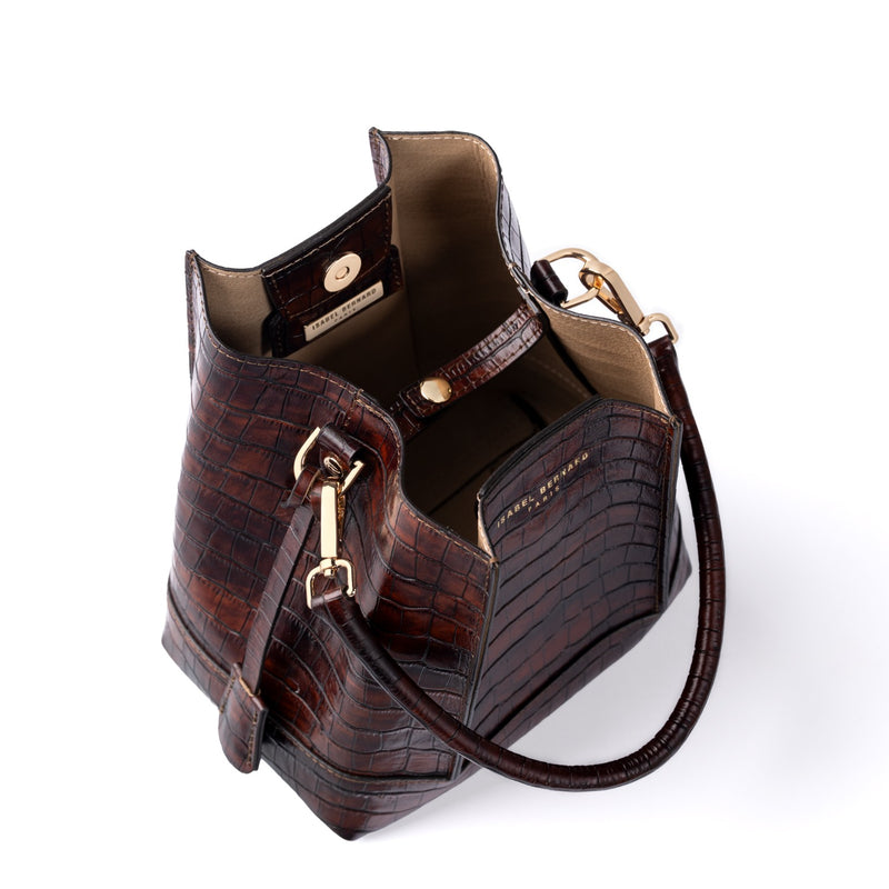 Isabel Bernard Femme Forte Minette Croco Brown Calfskin Leather Handbag IB21114-230-zoom-