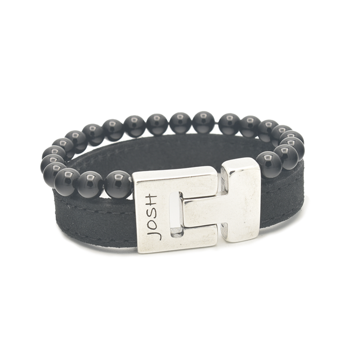Josh Black Natural Stone Bracelet 25039SL/BLCK/LRG