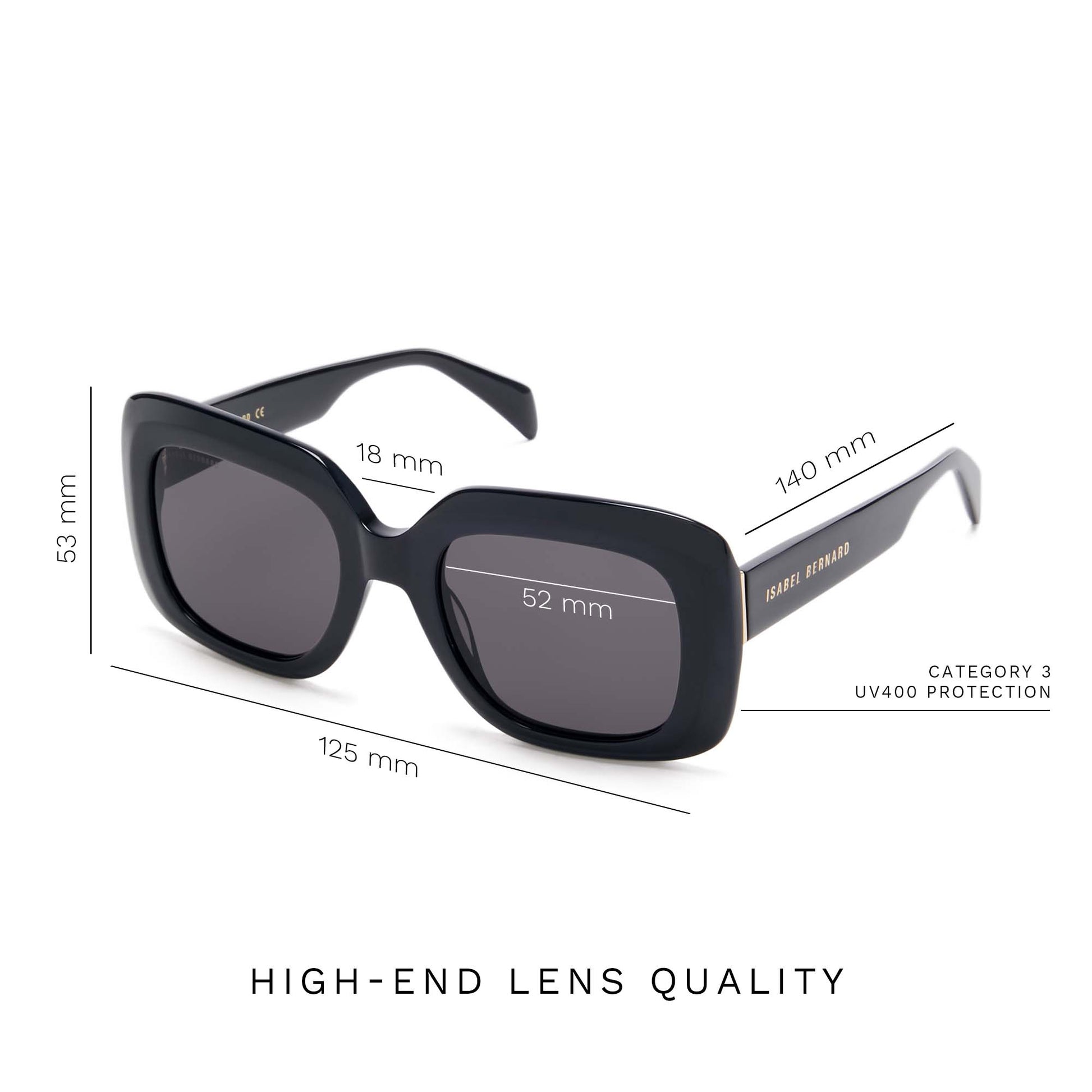Isabel Bernard La Villette Rive Black Vierkante Sunglasses IB400003-01-01