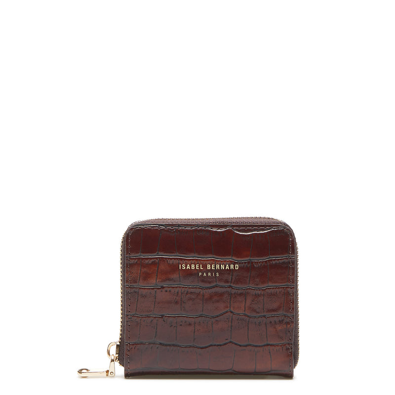Isabel Bernard Honoré Jules Croco Brown Zip Wallet IB23106-zoom-