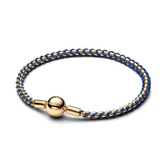 Pandora Moments Gold Plated Blue Cord Box Chain Bracelet 563816C02