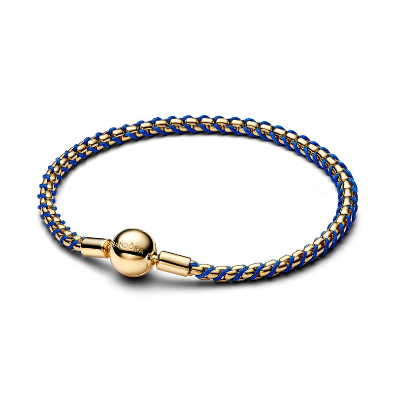 Pandora Moments Gold Plated Blue Cord Box Chain Bracelet 563816C02-zoom-