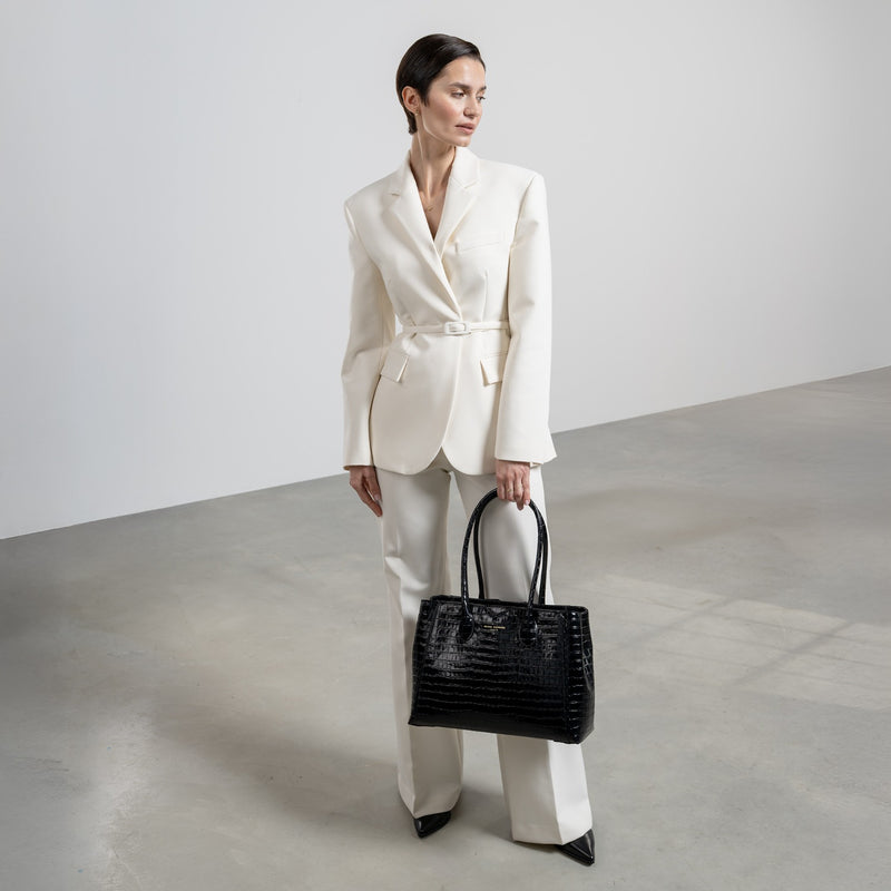 Isabel Bernard Honoré Cloè Black Croco Handbag IB25007-zoom-