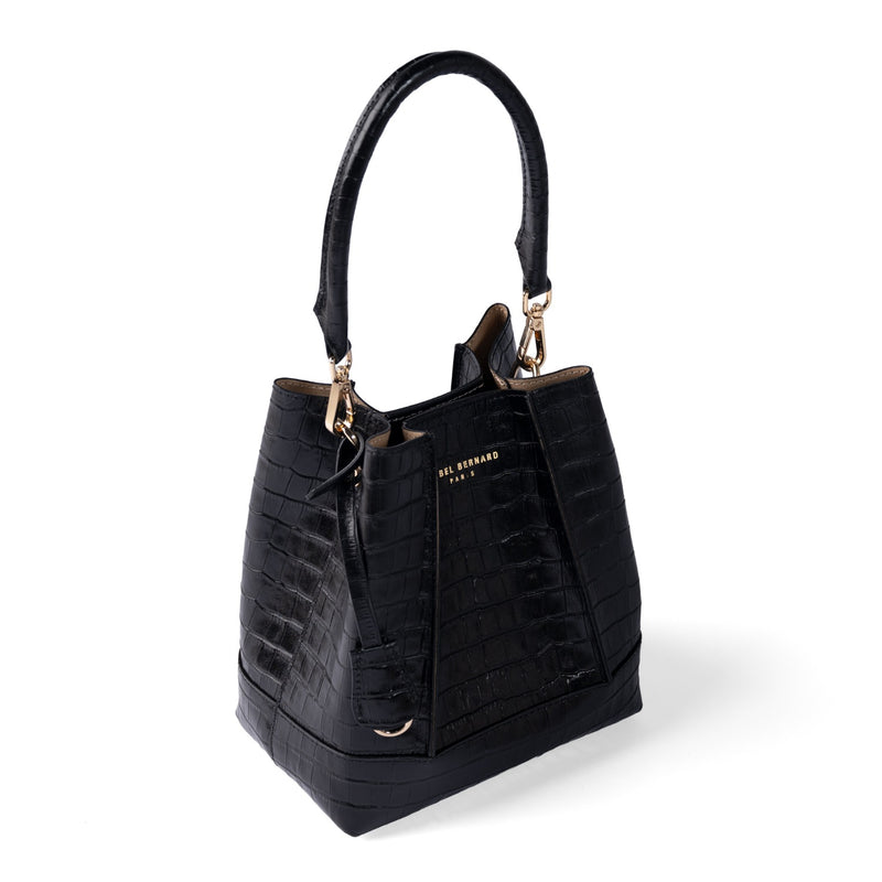 Isabel Bernard Femme Forte Minette Croco Black Calfskin Leather Handbag IB21114-201-zoom-