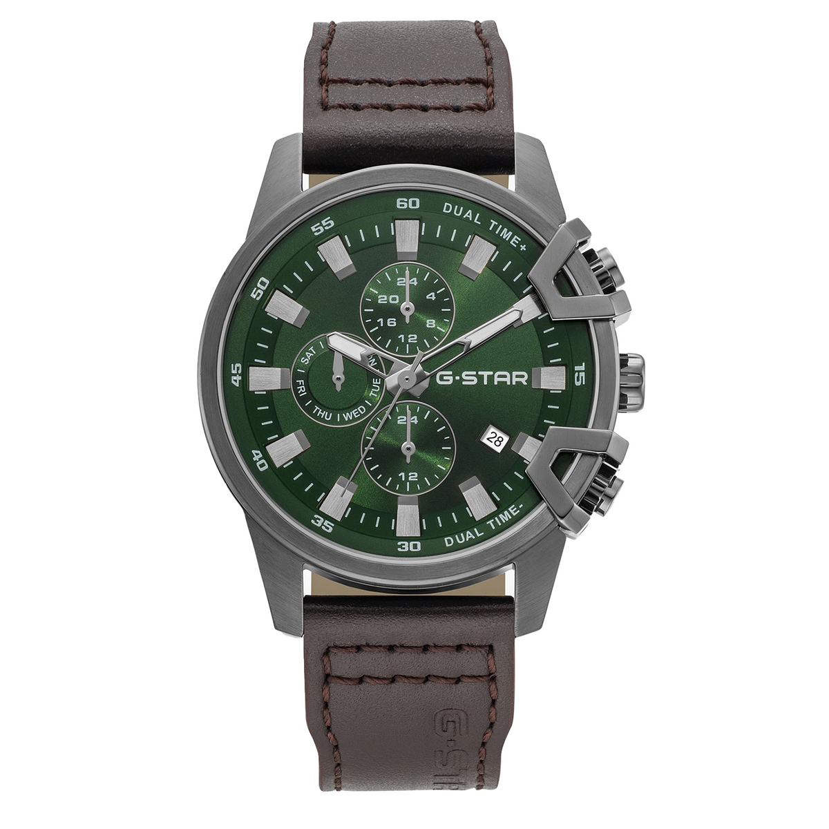 G-STAR Bend3D Green Men's Watch with Brown Leather Strap GSW.505.03