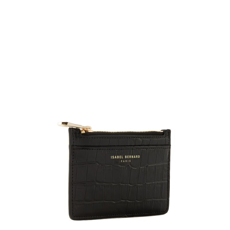 Isabel Bernard Honoré Aveline croco Black Leather Card Holder made of Calfskin IB27018-zoom-