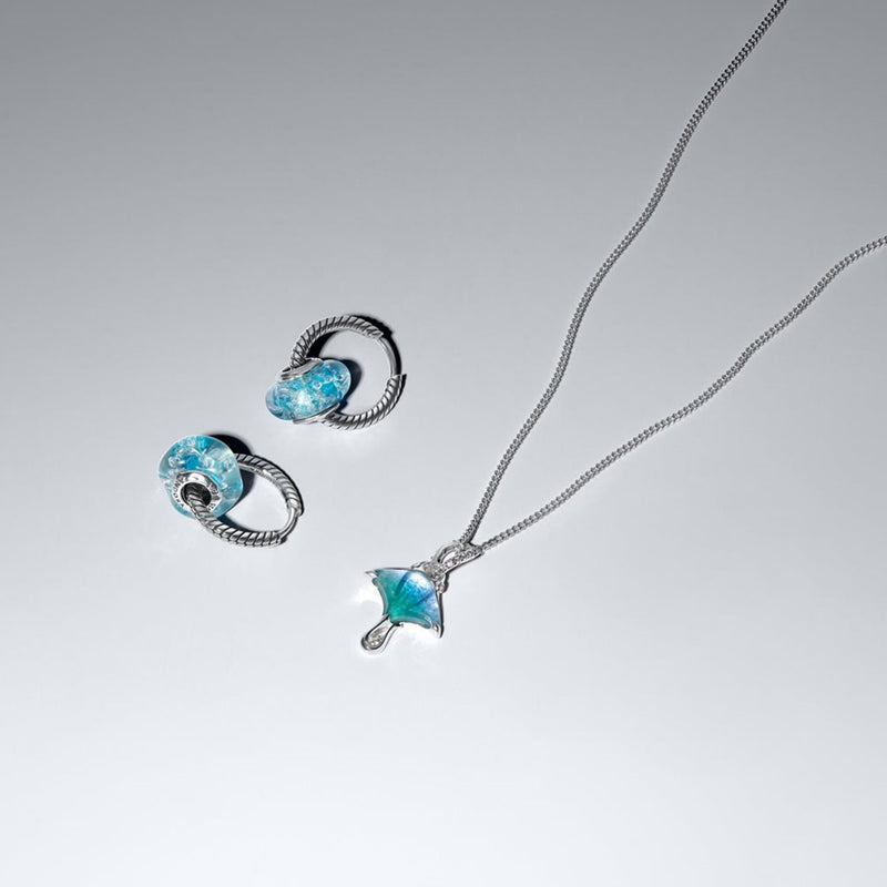 Pandora Moments 925 Sterling Silver Murano Glass and Enamel Manta Ray Dangle Charm 794685C01-zoom-