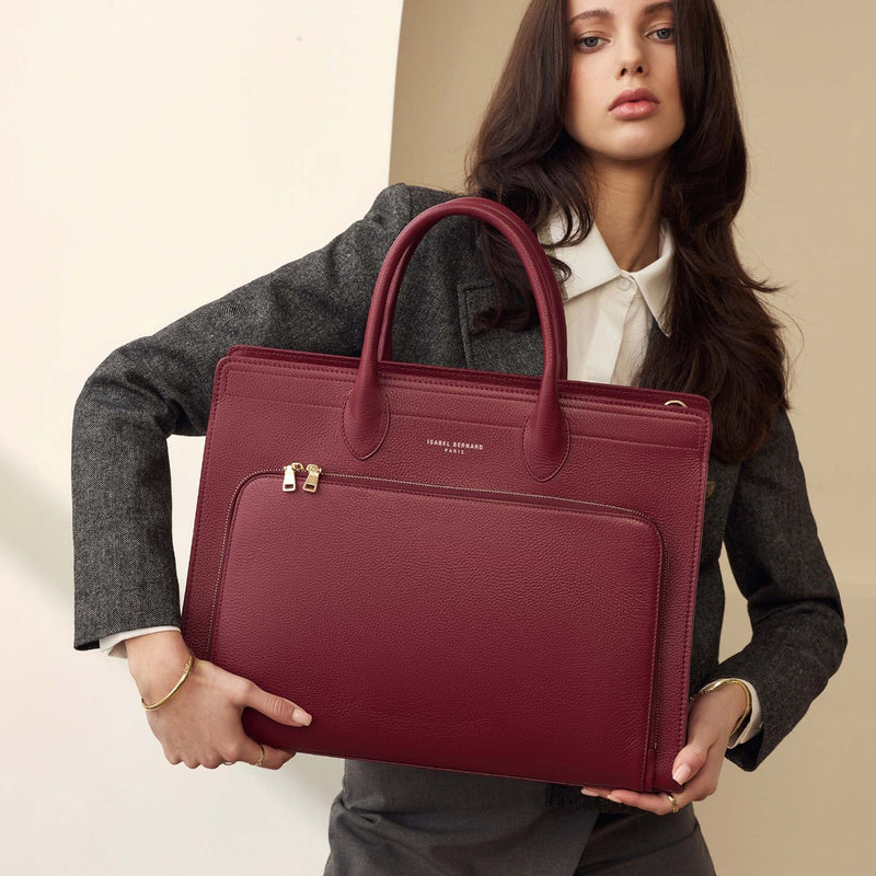 Isabel Bernard Honoré Nadine Bordeaux Calfskin Leather Handbag IB25080-zoom-