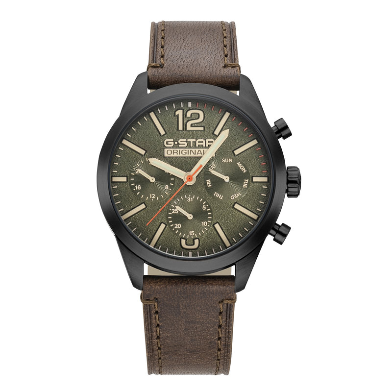 G-STAR Originals Black Steel Men's Watch with Brown Leather Strap GSW.504.03-zoom-