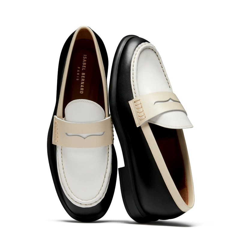 Isabel Bernard Vendôme Blandine black-white calfskin leather loafers with white details IB51015-10170-36-zoom-