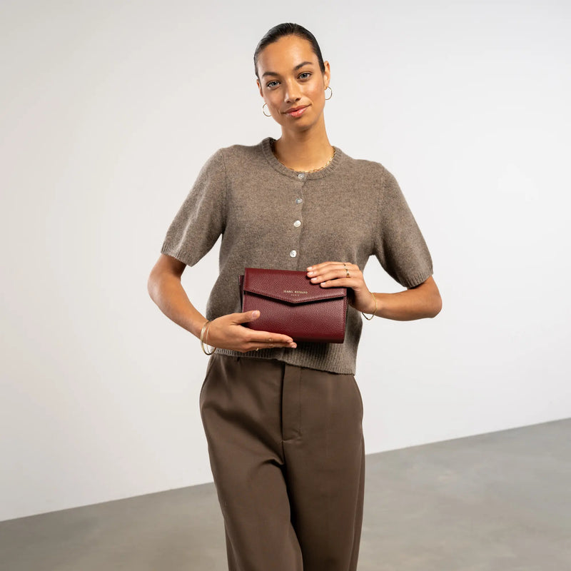 Isabel Bernard Honoré Lina Bordeaux Red Clutch With Detachable Shoulder Chain IB21135-052-zoom-