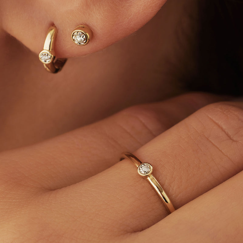 Isabel Bernard De La Paix Inaya 14 Carat Golden Ear Studs | diamond 0.04 ct | IBD360026-zoom-
