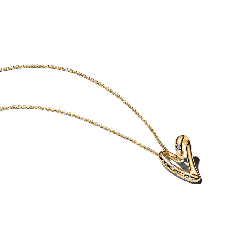 Pandora Essence Gold Plated Cubic Zirconia Organically Shaped Stone-Set Heart Pendant Necklace 364669C01-60-zoom-