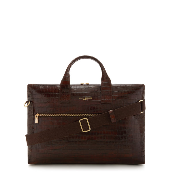 Honoré Anique Croco Brown Calfskin Handbag Bag IB25073