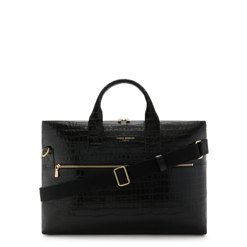 Isabel Bernard Honoré Anique Croco Black Calfskin Handbag IB25072-zoom-