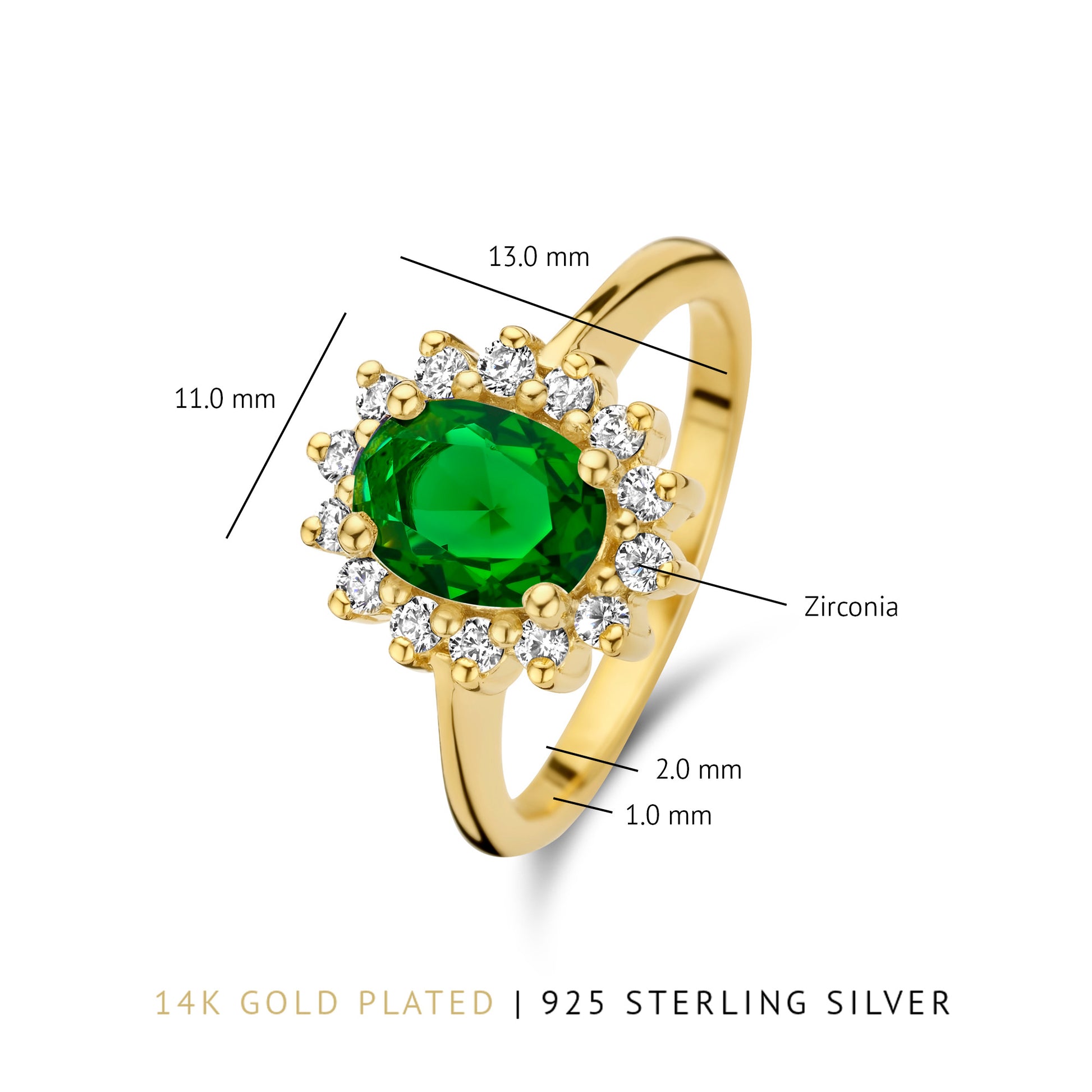 Parte Di Me Mia Colore Verdi 925 Sterling Silver Gold Plated Ring PDM33060-54