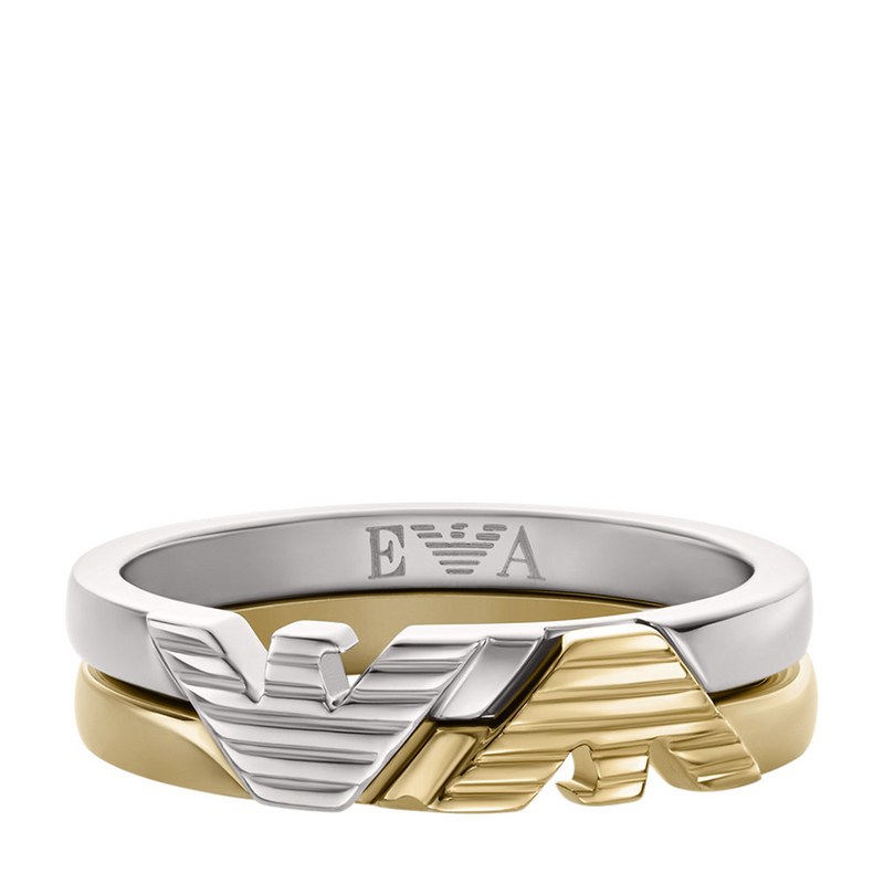 Emporio Armani Silver and Gold Stainless Steel Ring EGS32320407-zoom-
