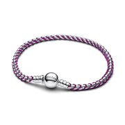 Pandora Moments 925 Sterling Silver Purple Cord Box Chain Bracelet 593816C03