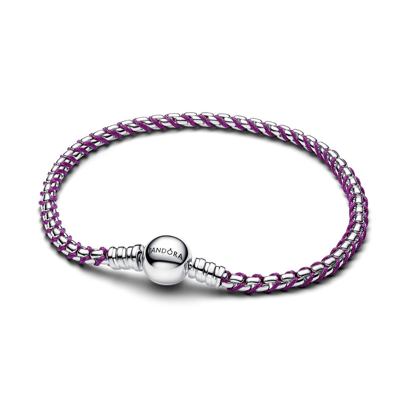 Pandora Moments 925 Sterling Silver Purple Cord Box Chain Bracelet 593816C03-zoom-