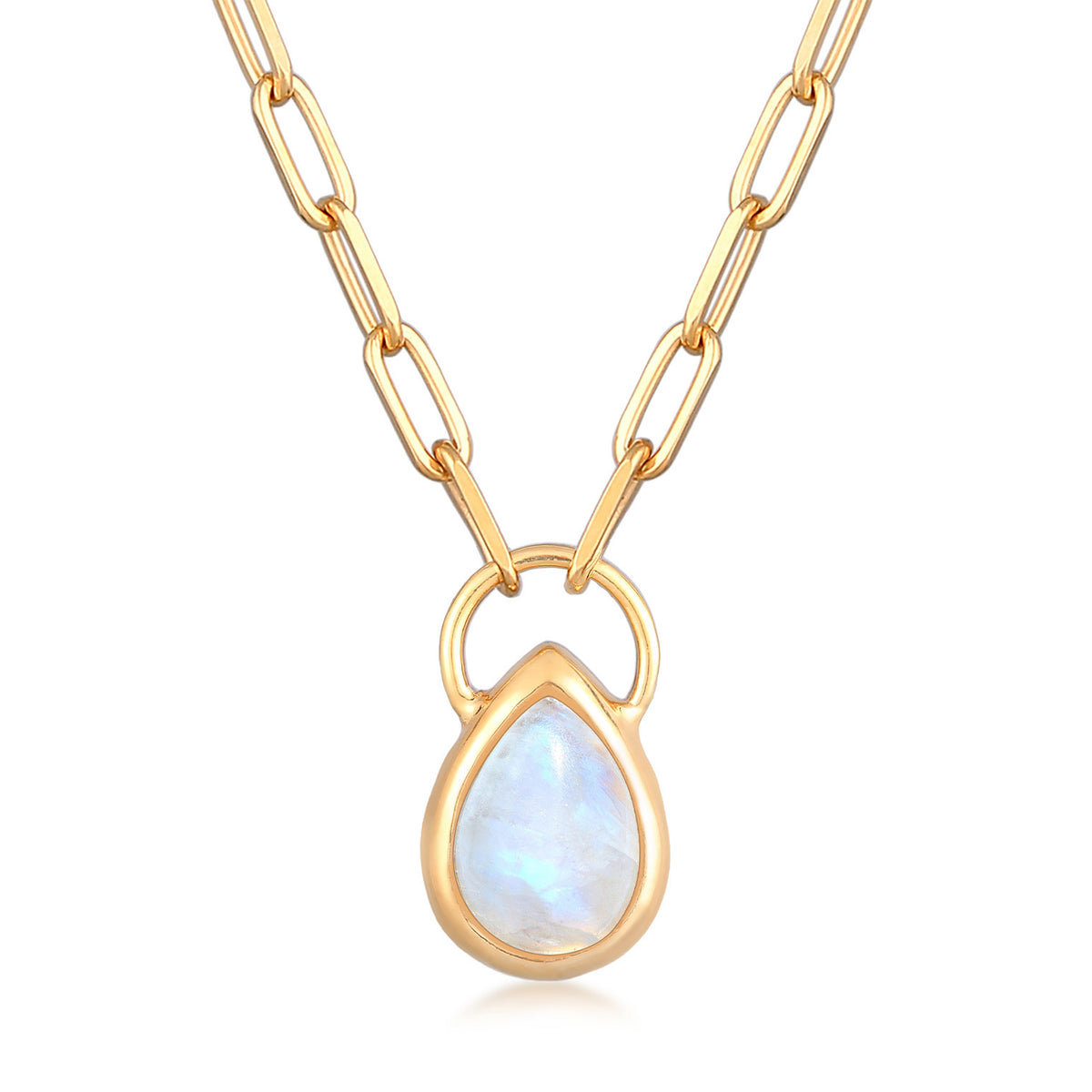 Elli 925 Sterling Silver Link Chain Necklace Gold plated with Moonstone 2004-BF-0008216-001