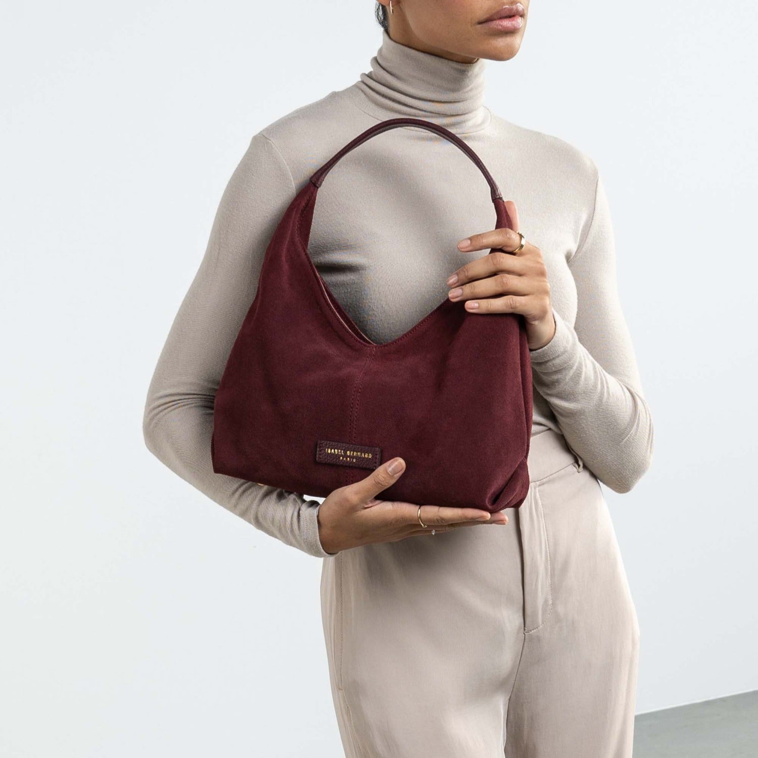 Isabel Bernard Honoré Grace mini dark bordeaux suede handbag IB21132-152