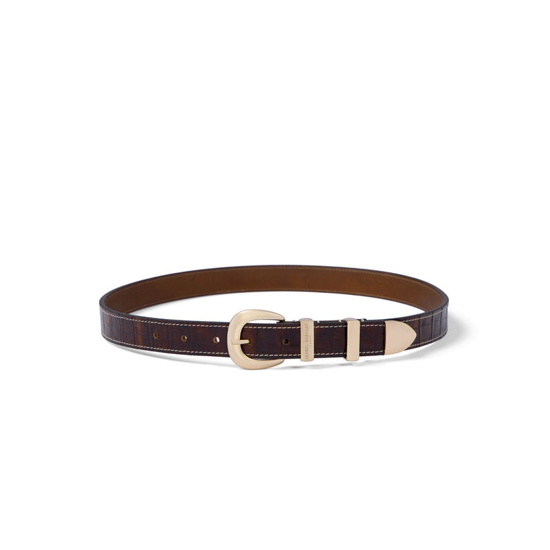 Isabel Bernard Rêveur Mathilde Croco Brown calfskin belt with gold-coloured buckle IB60020-230-90-zoom-
