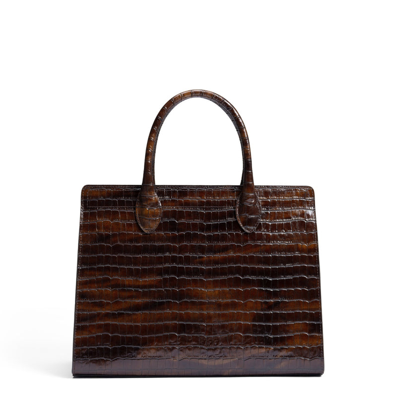 Isabel Bernard Honoré Nadine croco brown calfskin leather handbag with 13 inch laptop compartment IB25110-230-13-zoom-