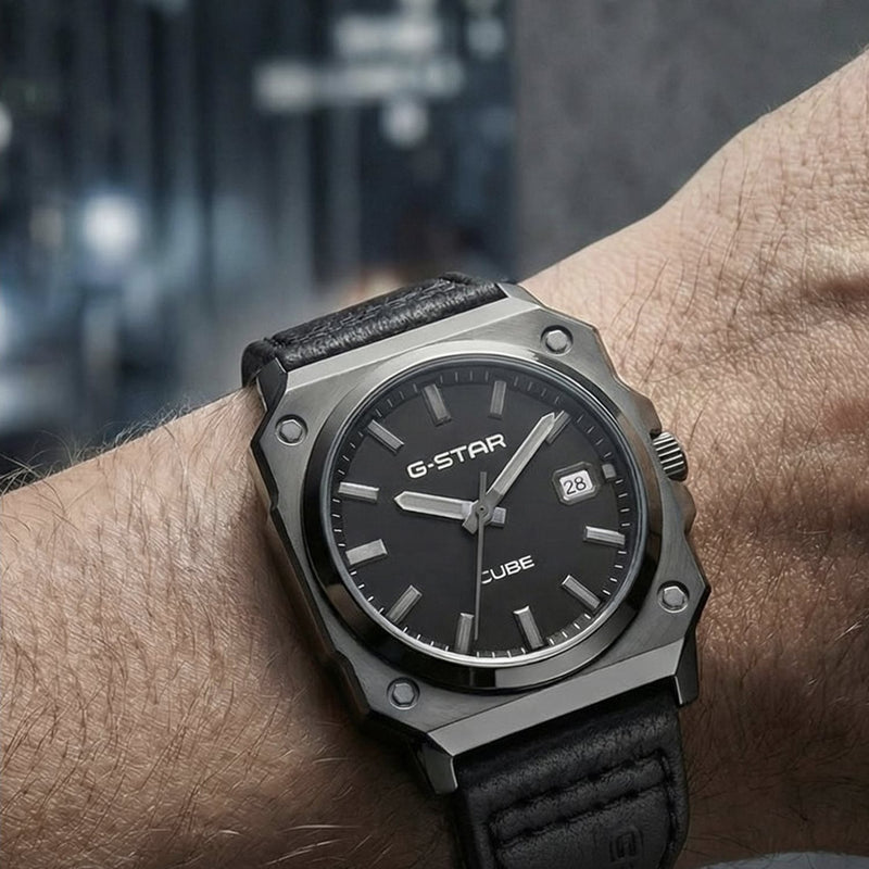 G-STAR Cube Black Leather Men's Watch GSW.508.02-zoom-