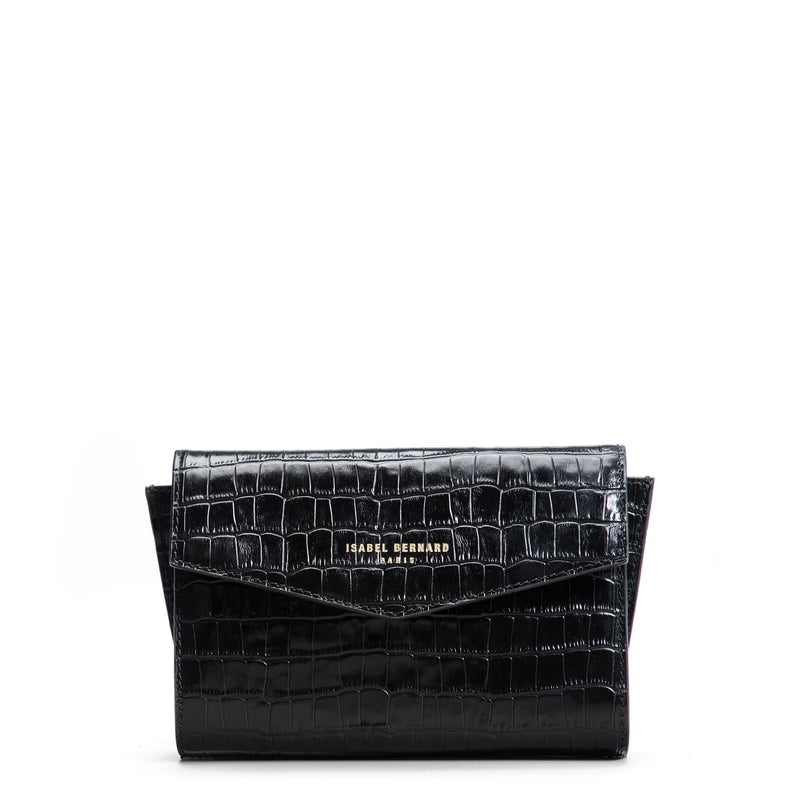 Isabel Bernard Honoré Lina Croco Black Clutch With Detachable Shoulder Chain IB21135-201-zoom-
