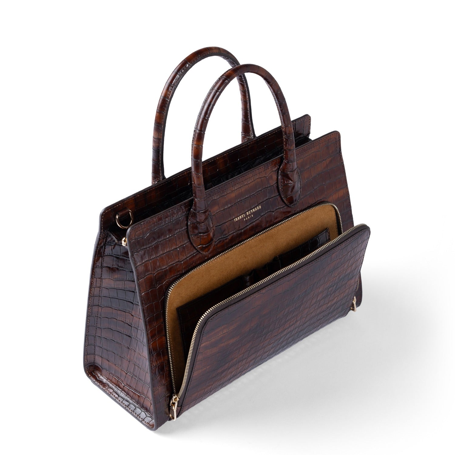 bernard Honoré Nadine croco brown calfskin leather handbag with 13 inch