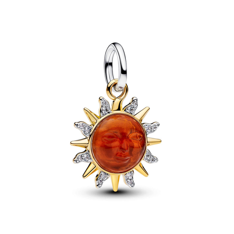 Pandora Moments Gold Plated Murano Glass and Enamel Swirling Sun Two-Tone Dangle Charm 764703C01-zoom-