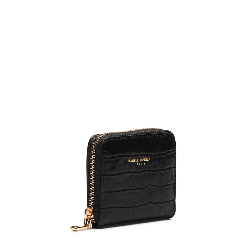 Isabel Bernard Honoré Jules Black Croco Zip Wallet IB23107-zoom-