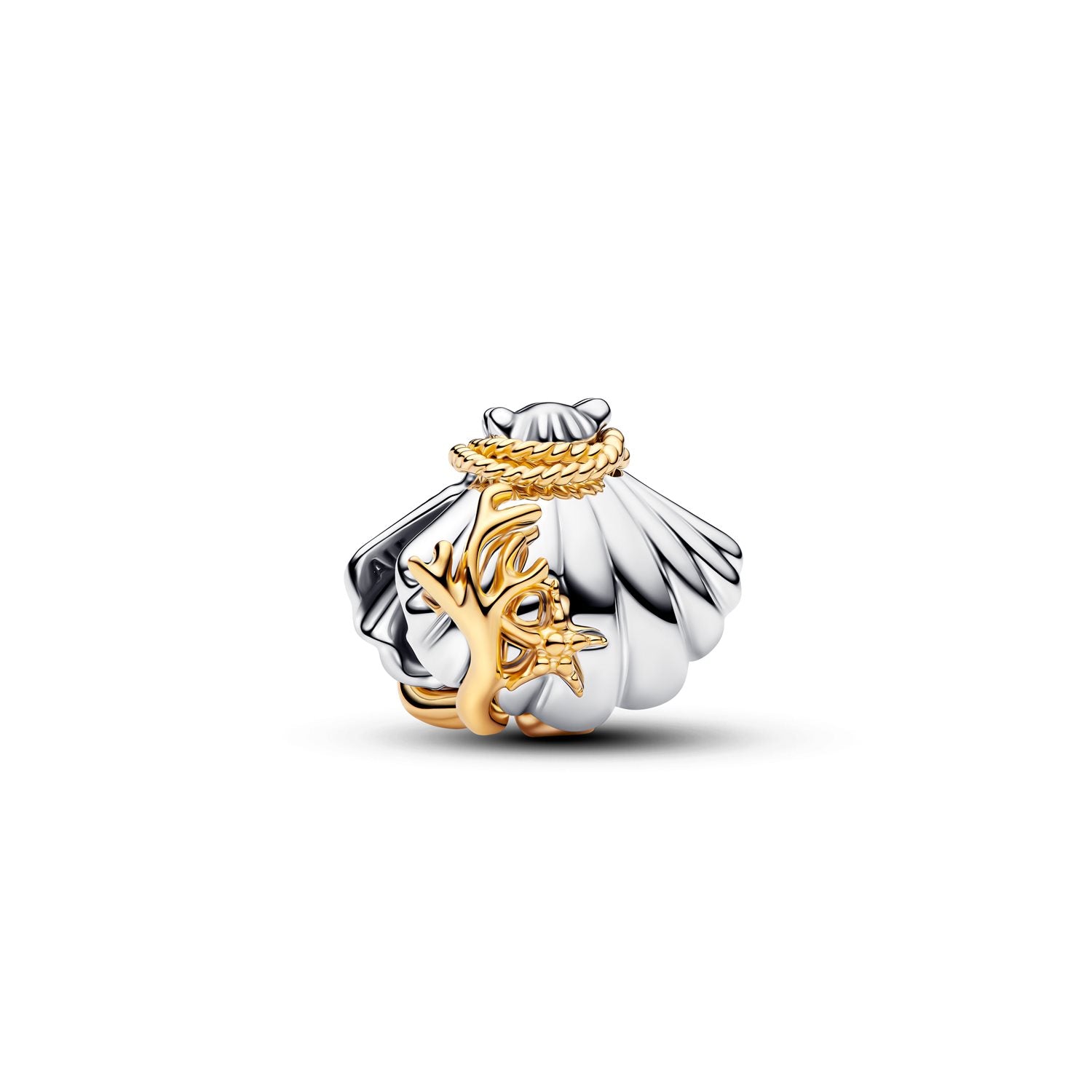Pandora Disney Gold Plated 0.012 ct TW Lab-Grown Diamond Disney Princesses Ariel Shell Two-Tone Charm 764403C01