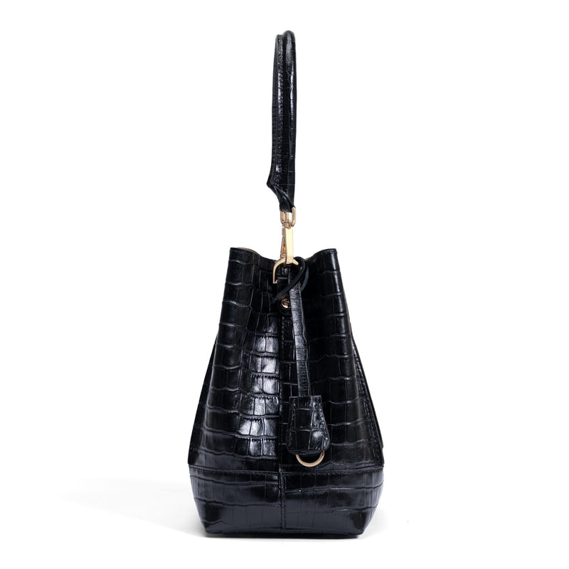 Isabel Bernard Femme Forte Minette Croco Black Calfskin Leather Handbag IB21114-201-zoom-