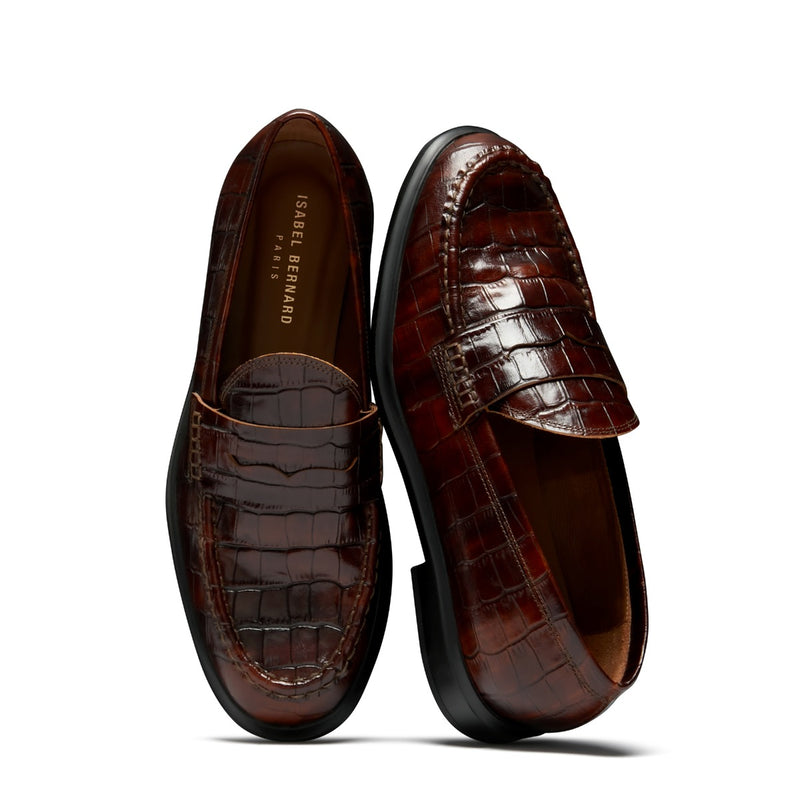 Isabel Bernard Vendôme Blandine croco brown calfskin leather loafers IB51015-230-37-zoom-