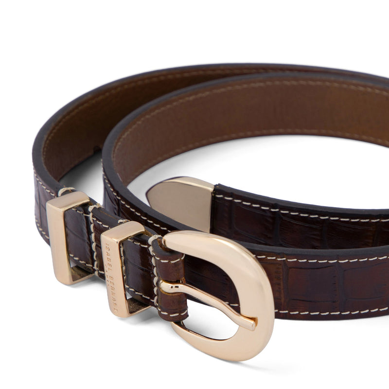 Isabel Bernard Rêveur Mathilde Croco Brown calfskin belt with gold-coloured buckle IB60020-230-90-zoom-
