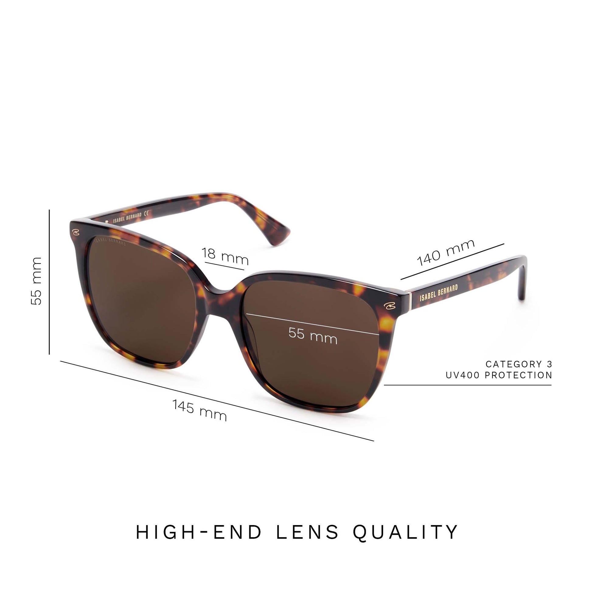 Isabel Bernard La Villette Raison Brown Tortoise Vierkante Sunglasses IB400007-14-14